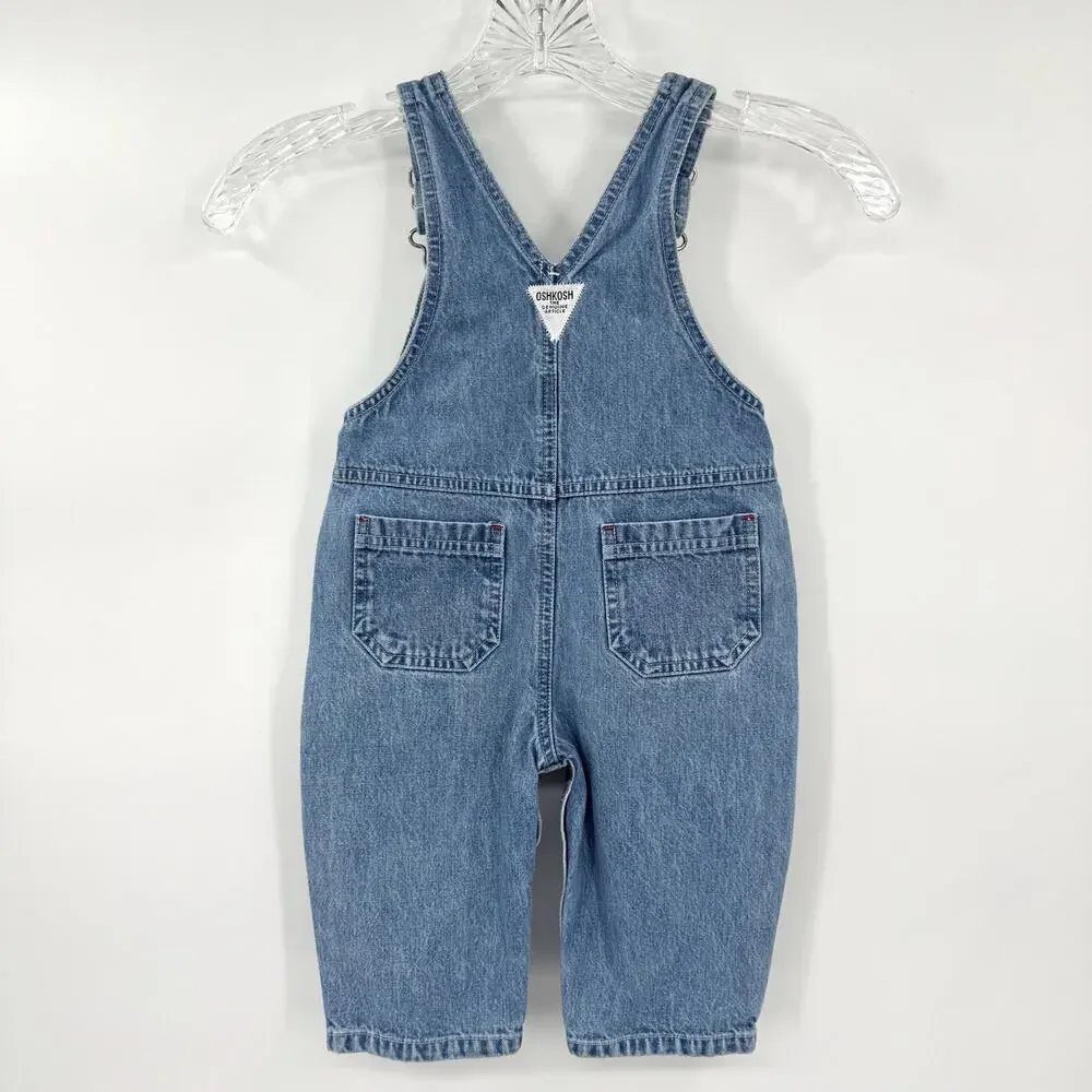 Oshkosh B’Gosh Y2K Baby Size 12 Mos Embroidered Truck Country Denim Bib Overalls